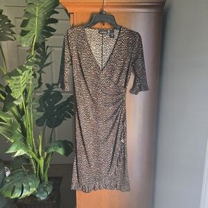 New York And Co. Animal Print Faux Wrap Midi Dress With Ruffles XS